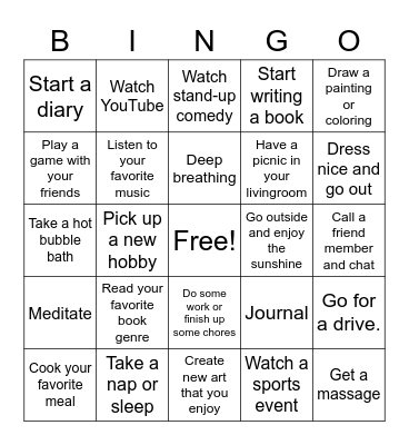 DBT DISTRACTIONS Bingo Card