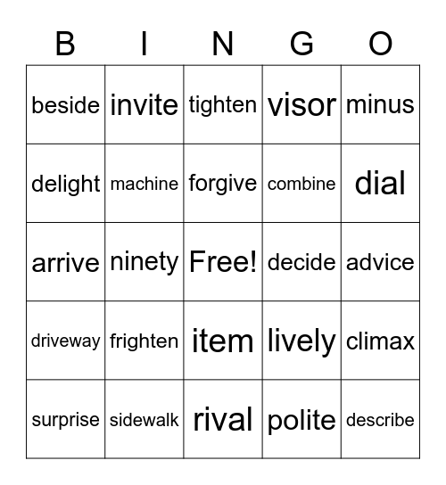 Long I Patterns Bingo Card
