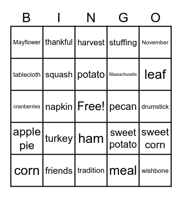 Turkey Bingo!! Bingo Card