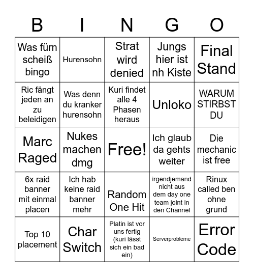 raid bingo pog Bingo Card