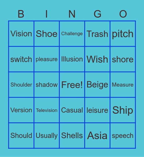 Phonetics /ʃ/ vs. /tʃ/ vs. /Ʒ/ Bingo Card