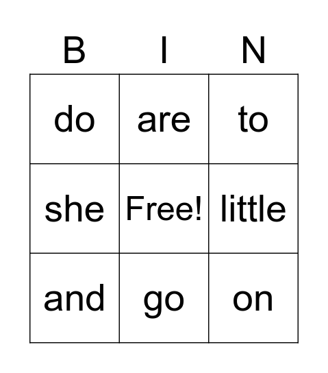 SIGHT WORDS Bingo Card