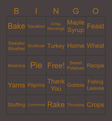 Thanksgiving Bingo Card