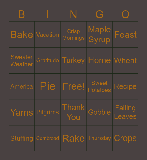 Thanksgiving Bingo Card