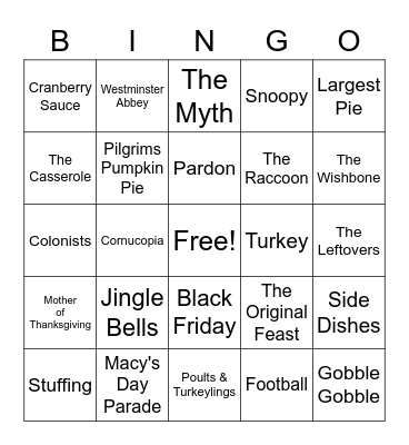 GCF Thanksgiving Bingo Card