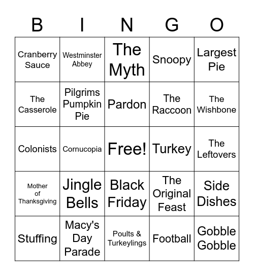 GCF Thanksgiving Bingo Card