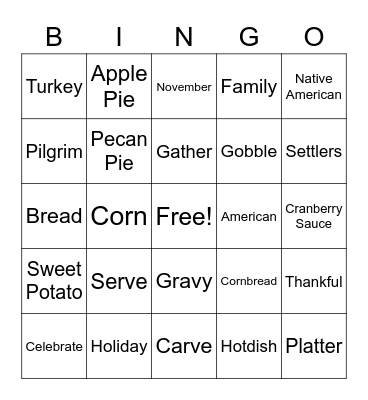 Turkey Talk Bingo Card