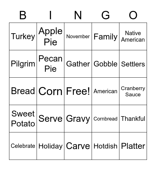 Turkey Talk Bingo Card