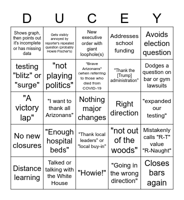 Ducey Press Conference Bingo Card