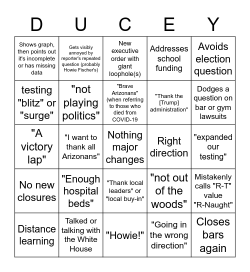 Ducey Press Conference Bingo Card