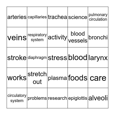 YOUR BODY SYSTEMS Bingo Card