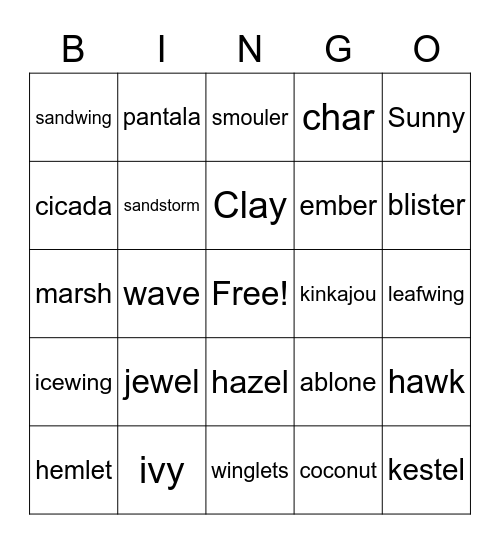 Wings Of Fire Bingo Card