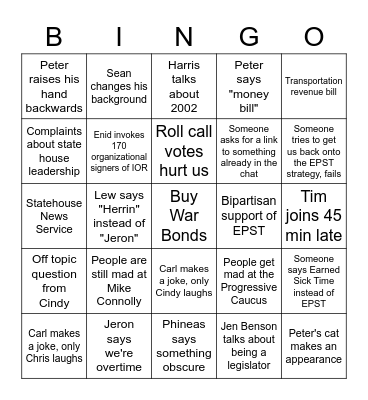 RUM BINGO 11/18/20 Bingo Card