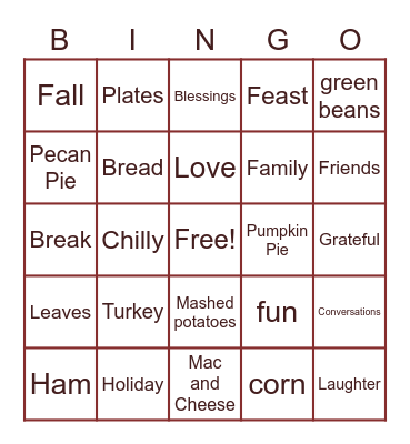 Thanksgiving Bingo Card