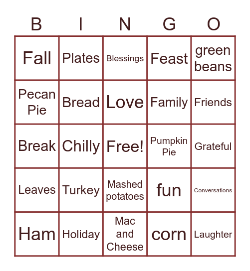 Thanksgiving Bingo Card