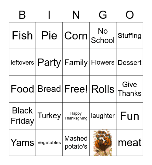 Thanksgiving bingo Card