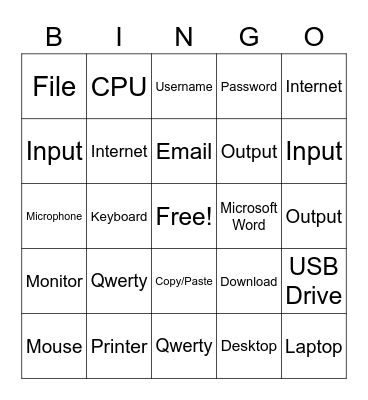 Computer Lab Bingo Card