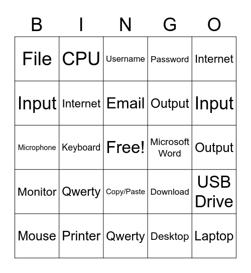 Computer Lab Bingo Card