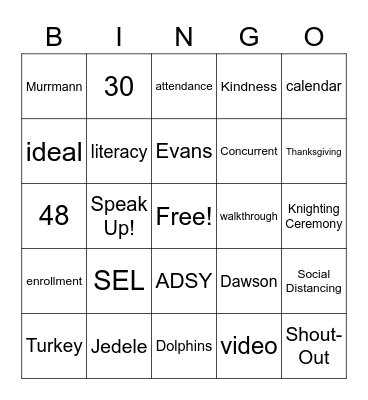 Dawson Staff Bingo Card