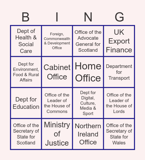 Government Departments! Bingo Card