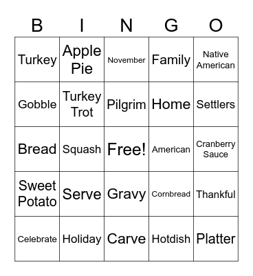 Turkey Talk Bingo Card