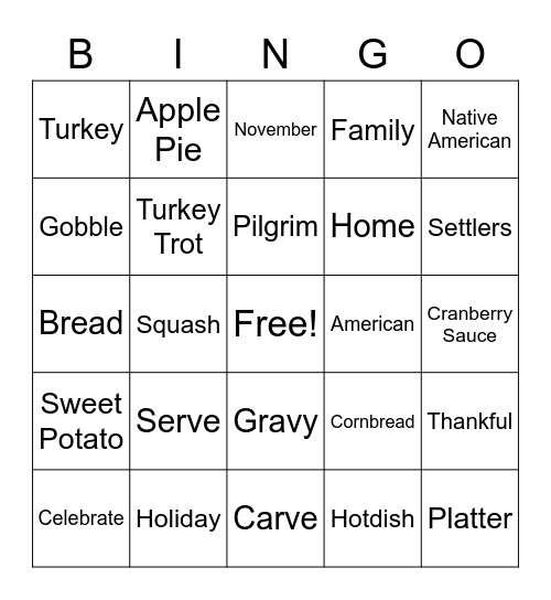 Turkey Talk Bingo Card