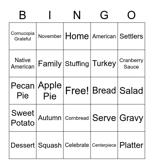 Turkey Talk Bingo Card