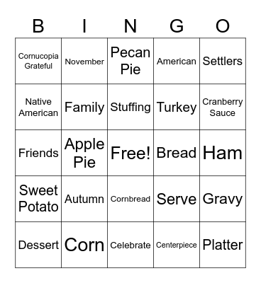 Turkey Talk Bingo Card