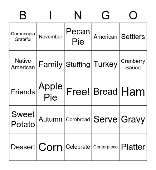 Turkey Talk Bingo Card