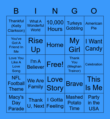 Thanksgiving Music Bingo! Bingo Card