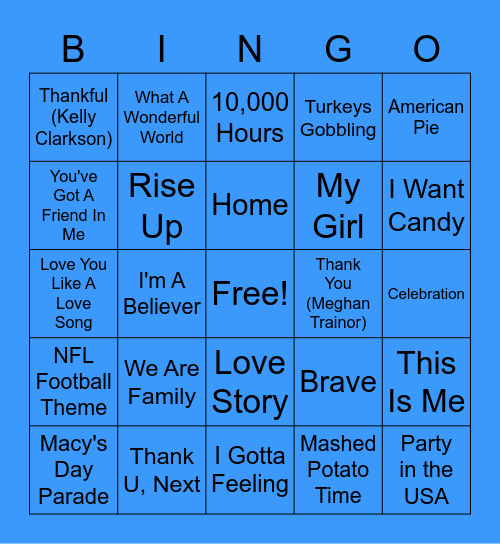 Thanksgiving Music Bingo! Bingo Card