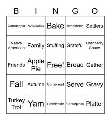 Turkey Talk Bingo Card