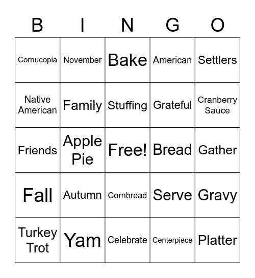 Turkey Talk Bingo Card