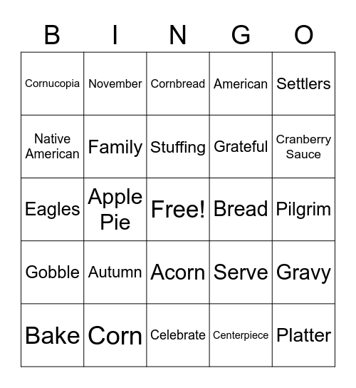 Turkey Talk Bingo Card