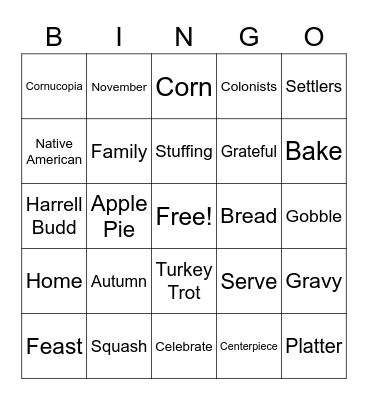 Turkey Talk Bingo Card