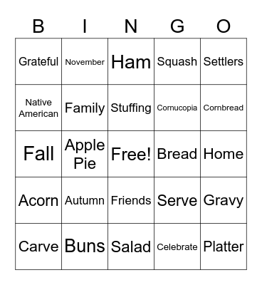 Turkey Talk Bingo Card