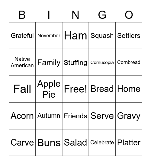 Turkey Talk Bingo Card