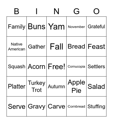 Turkey Talk Bingo Card