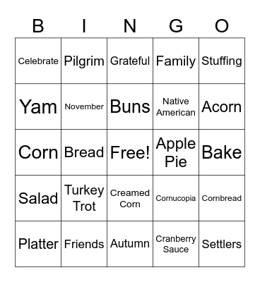 Turkey Talk Bingo Card