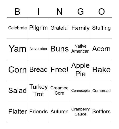 Turkey Talk Bingo Card