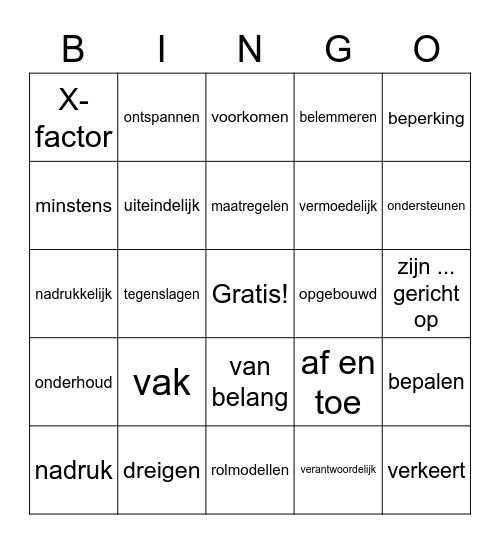 NIA H4 tekst 1 In de kroeg zitten Bingo Card