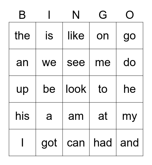 Peyton's Sight Word Bingo Card