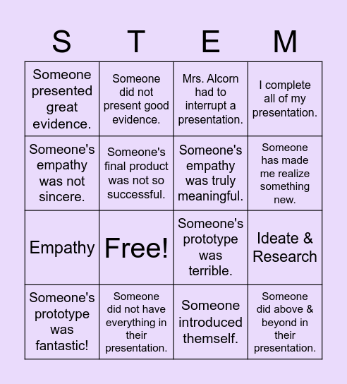 STEM Presentations Bingo Card