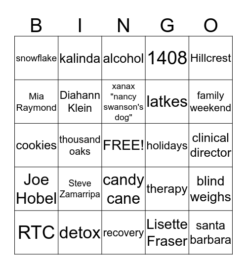 La Ventana Treatment Holiday Bingo Card