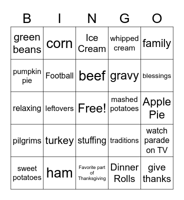 Happy Thanksgiving Bingo Card