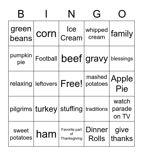 Happy Thanksgiving Bingo Card