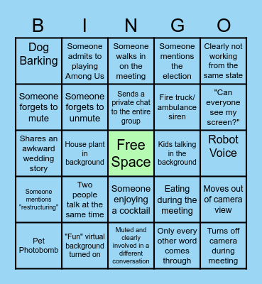 Mobility Zoom Bingo 2020 Bingo Card