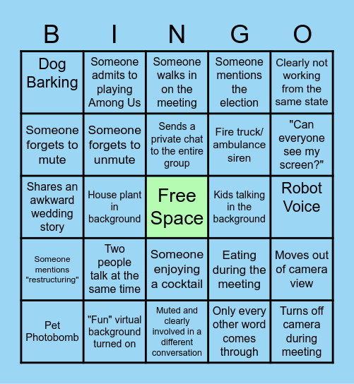 Mobility Zoom Bingo 2020 Bingo Card