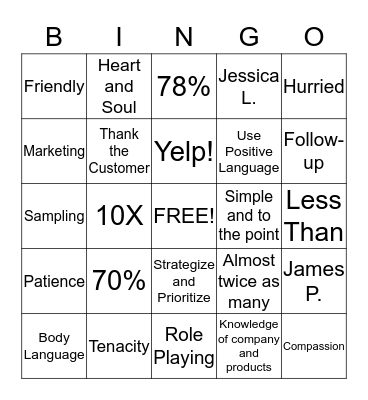 Customer Service Assessment Bingo Card