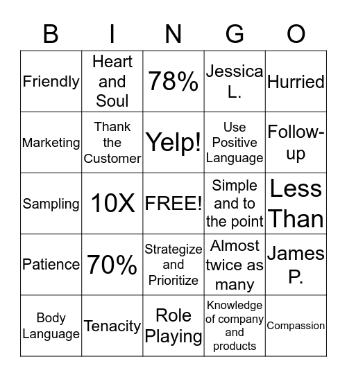 Customer Service Assessment Bingo Card